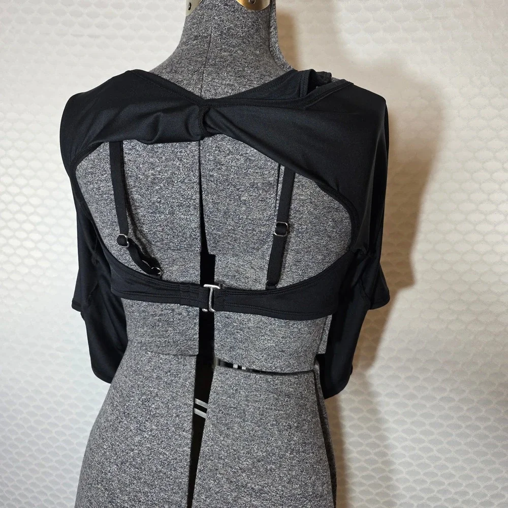 Kona Sol Womens Black Split Back Tankini Swim Top Built-in Bra Medium